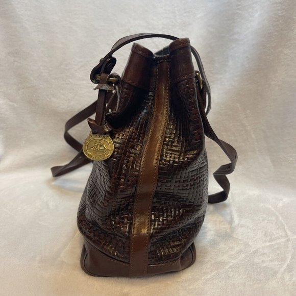 Brahmin Vintage Woven Leather Cognac Brown Shoulder Bucket Bag - VGUC - Picture 4 of 12